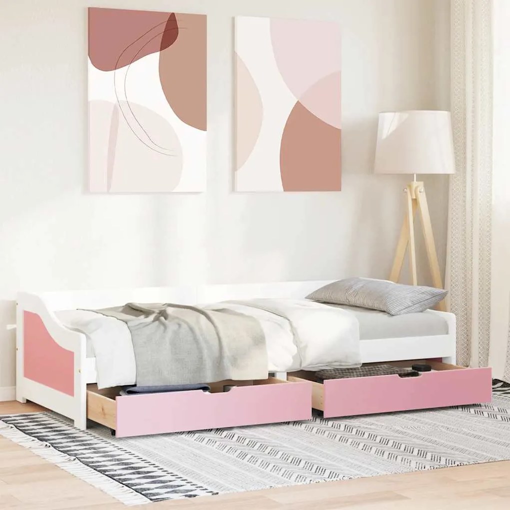Napozóágy 2 fiókkal matrac nélkül IRUN Fehér&amp;Rózsaszín 90x200cm