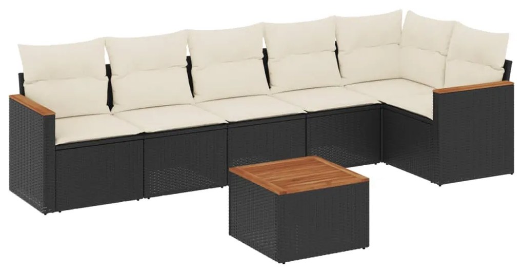 7 részes fekete polyrattan kerti ülőgarnitúra párnával