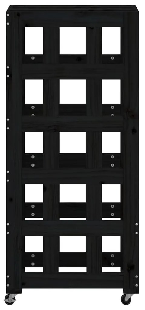 fekete tömör fenyőfa rönktároló kerekekkel 40x49x110 cm