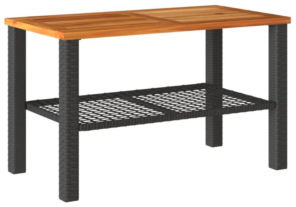 fekete polyrattan és akácfa kerti asztal 70 x 38 x 42 cm