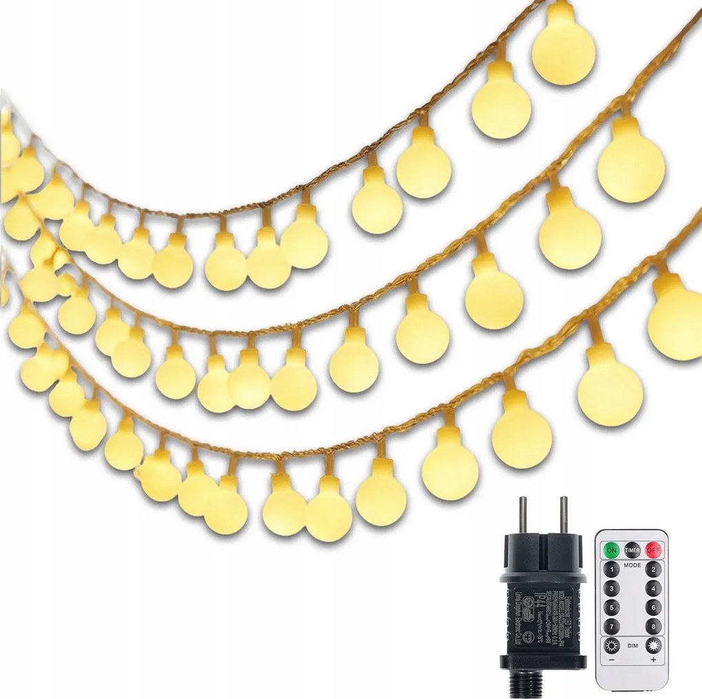 Karácsonyfa Fényfüzér Golyók 100LED Kültéri Beltéri Fehér Meleg Mese 15