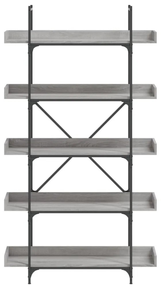 5-szintes szürke sonoma szerelt fa könyvespolc 100x33x180,5 cm
