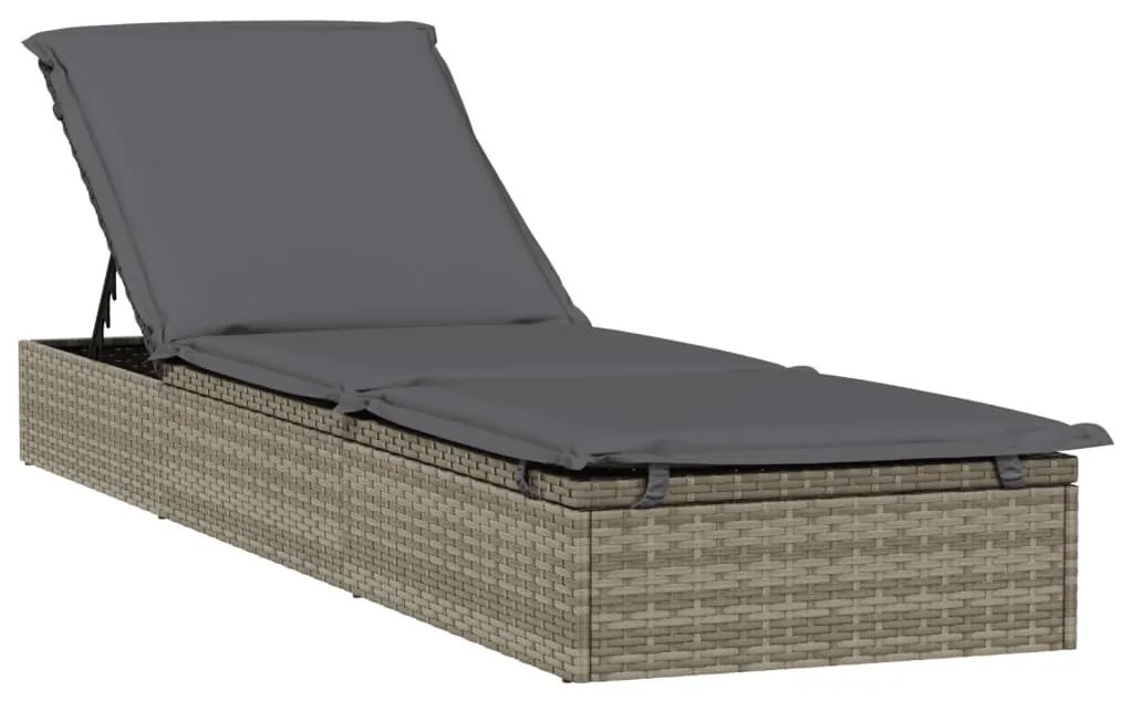 1 db szürke polyrattan napozóágy párnával 201 x 55 x 62 cm