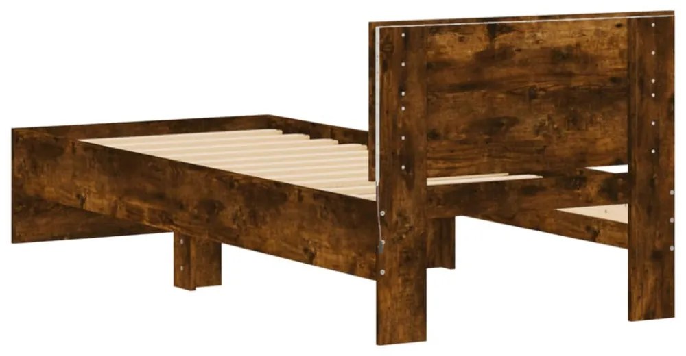 füstös tölgy színű ágykeret fejtámlával és LED-ekkel 75x190 cm