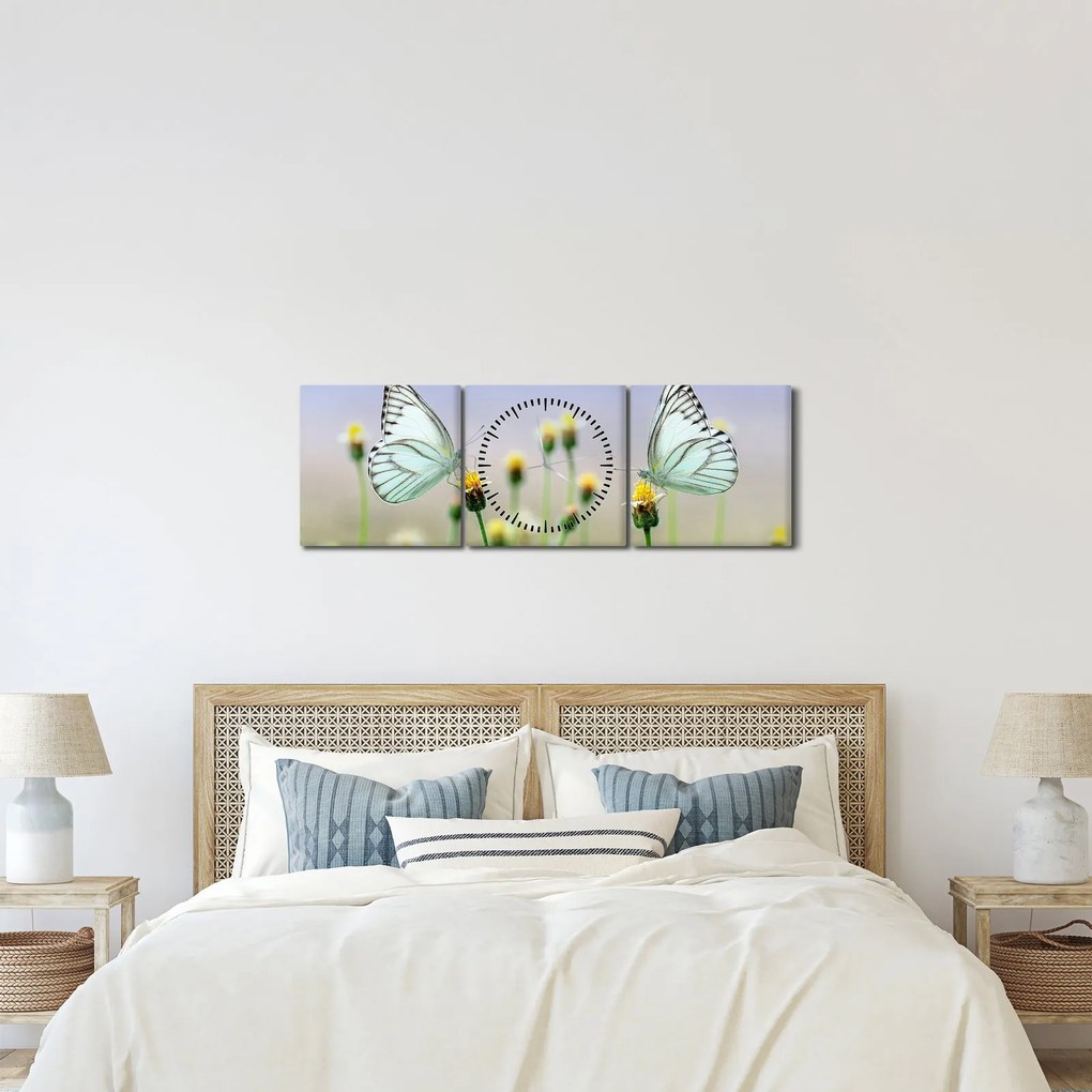 Pillangók eképe a virágon (órával) (90x30 cm)