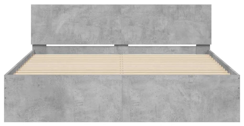 betonszürke ágykeret fejtámlával és LED-del 150x200 cm