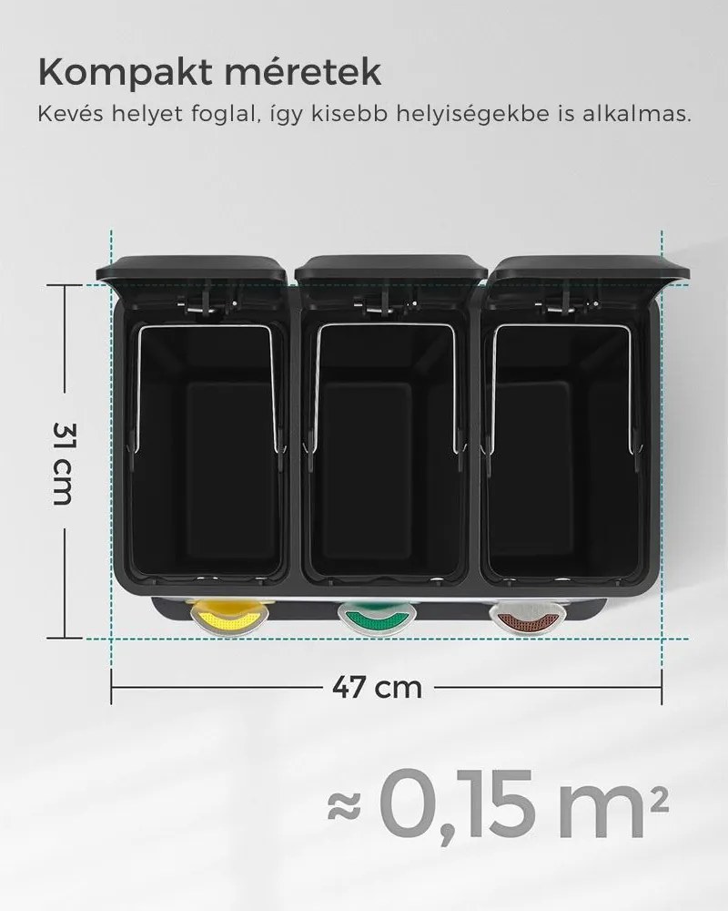 SORT szelektív hulladékgyűjtő, 24l (3x8l), fekete SongmicsHome