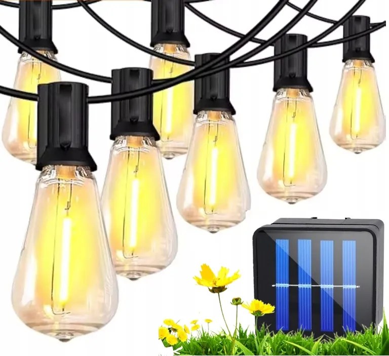 Napelemes Kerti Fényfüzér Izzó Erkély Terasz Lánc 20 Led