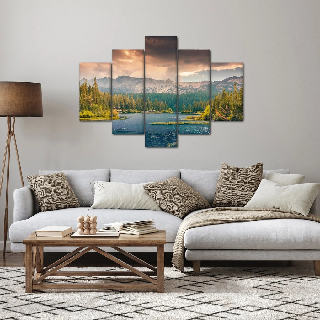Egy kép a hegyi folyó és a hegyek (150x105 cm)