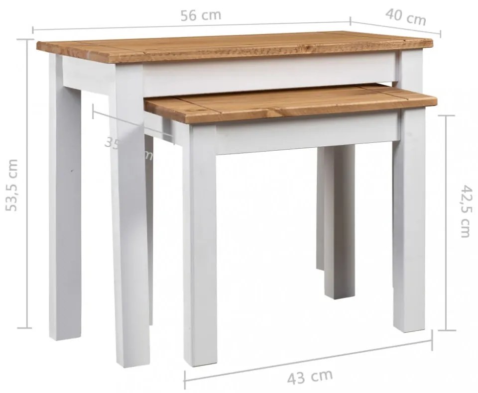 vidaXL 2 db fehér panama stílusú tömör fenyőfa egymásba tolható asztal