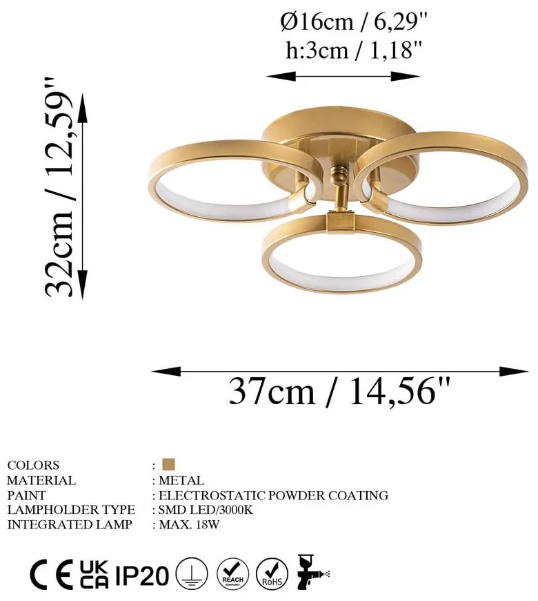 Aranyszínű LED mennyezeti lámpa ø 17 cm Halka – Opviq lights