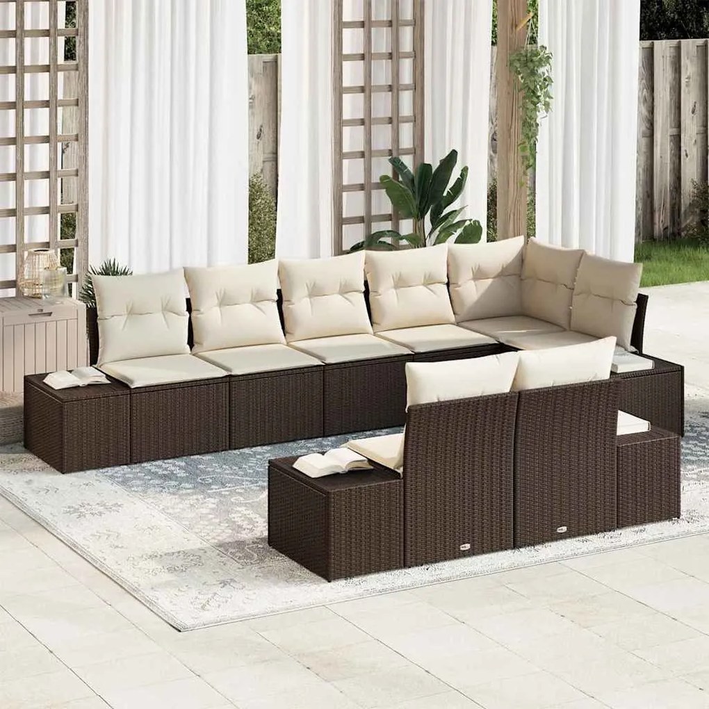 Kerti Kanapé Szett 8 pcs Barna és krémszínű 319 x 154 x 85 cm