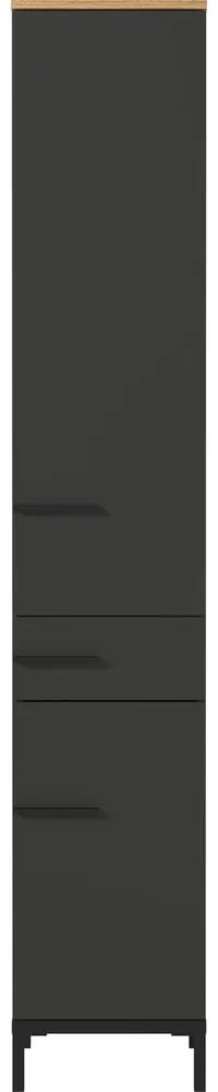 Sötétszürke magas fürdőszoba szekrény tölgyfa dekorral 34x34 cm Yonkers - Germania