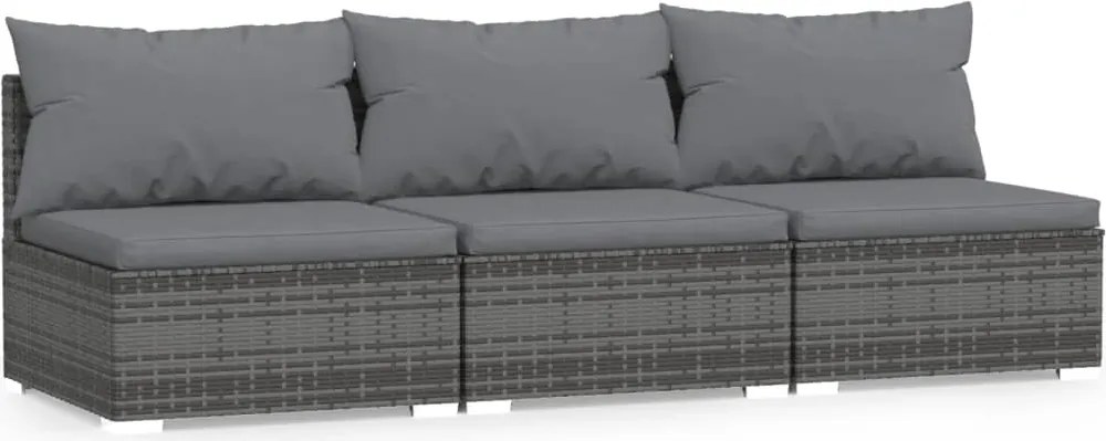 vidaXL szürke háromszemélyes polyrattan kanapé párnákkal