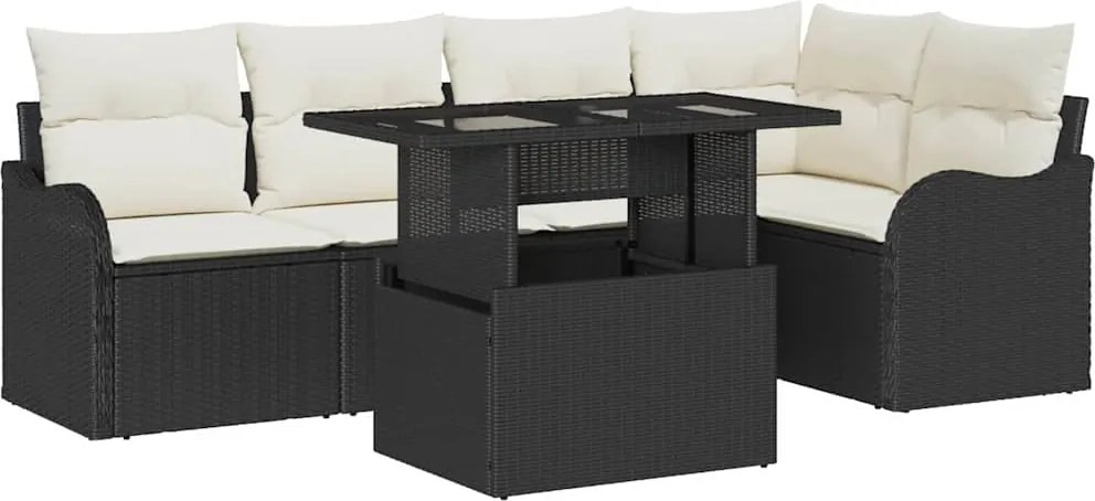 vidaXL Étkezőgarnitúra párnával 6 pcs Fekete Poli rattan