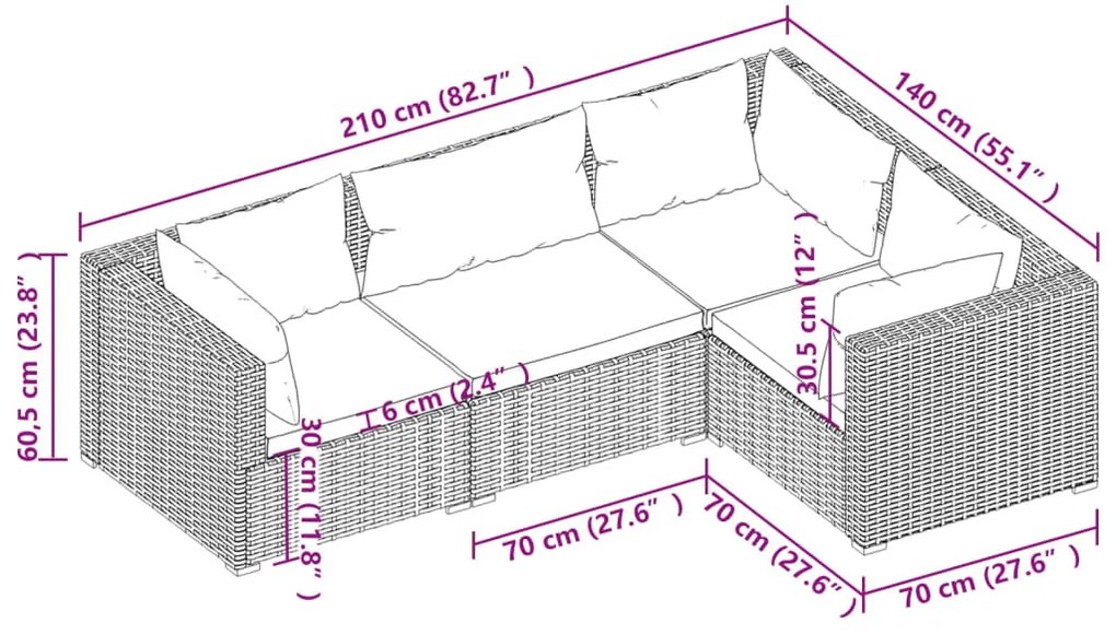 4 részes barna polyrattan kerti ülőgarnitúra párnákkal