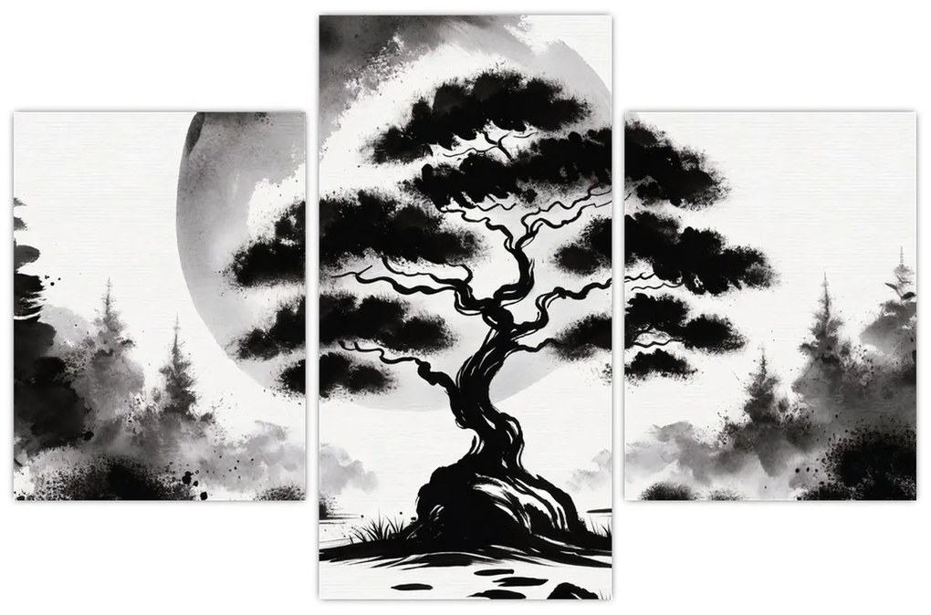 Kép – Fekete-fehér bonsai (90x60 cm)