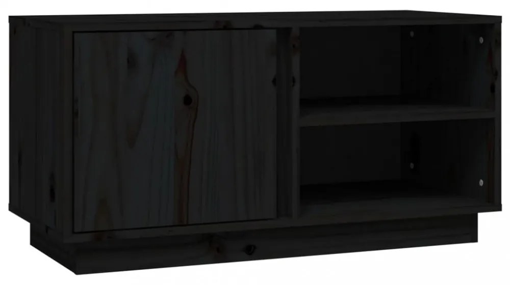 fekete tömör fenyőfa TV-szekrény 80 x 35 x 40,5 cm