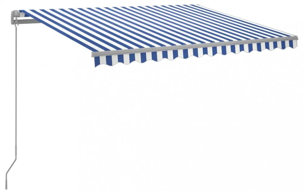 kék és fehér kézzel kihúzható LED-es napellenző 300 x 250 cm