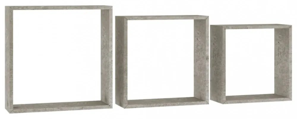 3 db betonszürke fali kockapolc