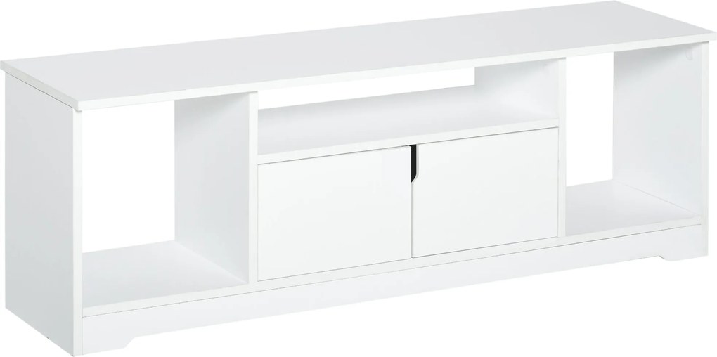 HOMCOM Televíziós Állvány 42"-ig Terjedő TV-khez, Modern Televíziós Állvány Dupla Ajtós Szekrénnyel és 3 Nyitott Kiszolgálóhellyel 120x30x41cm Fehér |