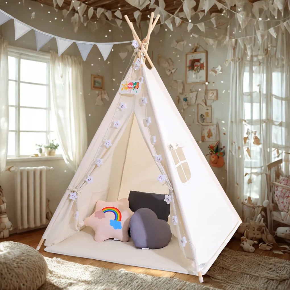 JULIUS gyerek teepee sátor, 120x120x160cm, fehér/szürke Jurhan