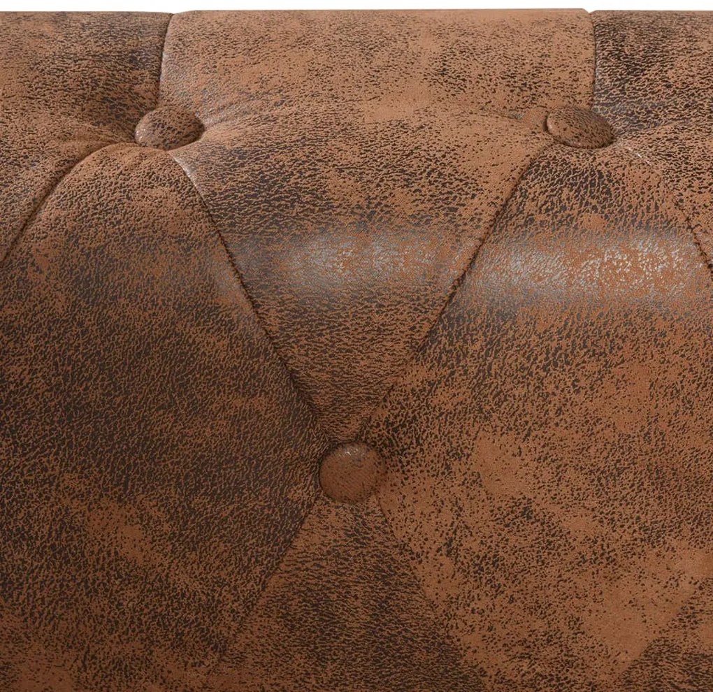 5 személyes barna műbőr Chesterfield sarokkanapé