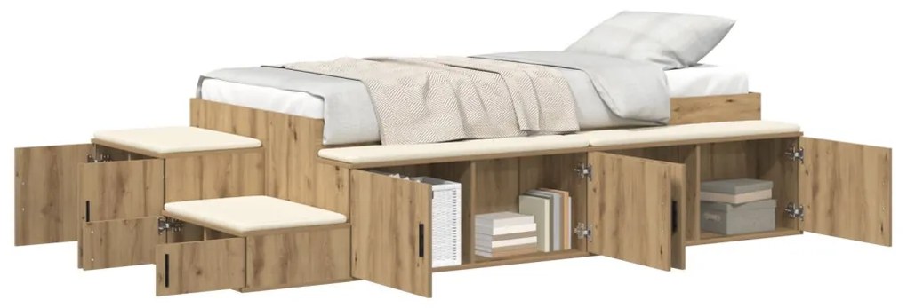 Ágykeret tárolóval kézműves tölgy 234 x 103 x 53.5 cm Faanyag
