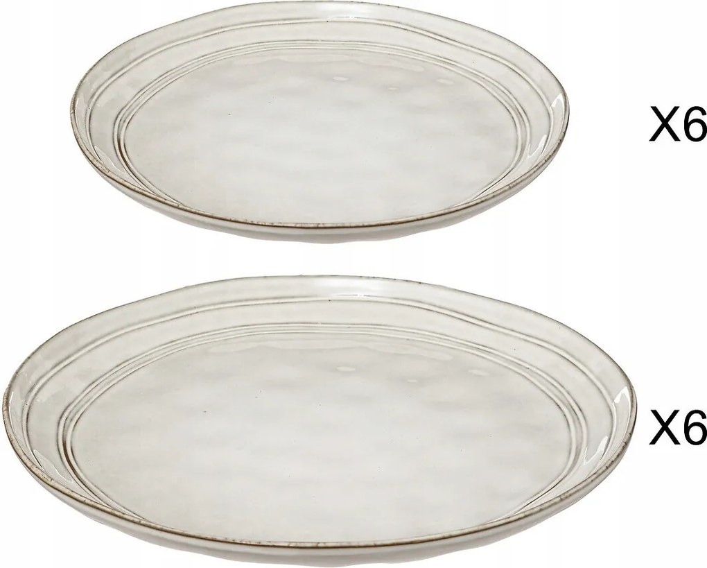 Kerámia Tányér Szürke Kerek Virágos Szett 12 Db-os Átm. 26,5 És 21 CM