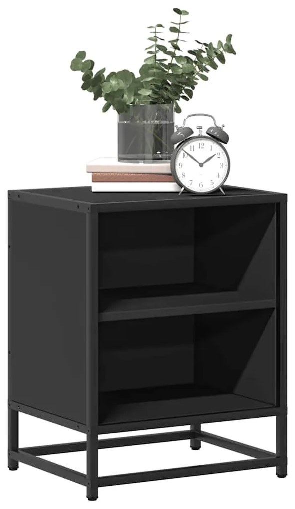 Éjjeliszekrények 2 db Fekete 40x31x50 cm Méretezett fa és fém