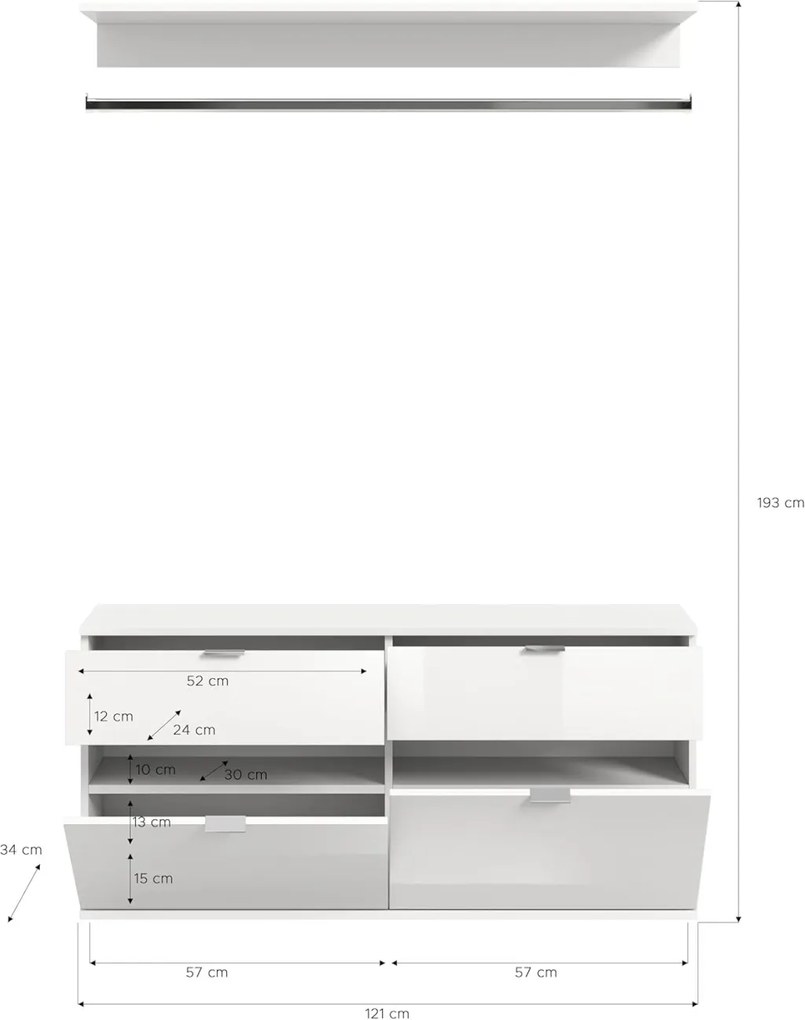 Project X széles 2 ajtós komód fali polccal és akasztóval