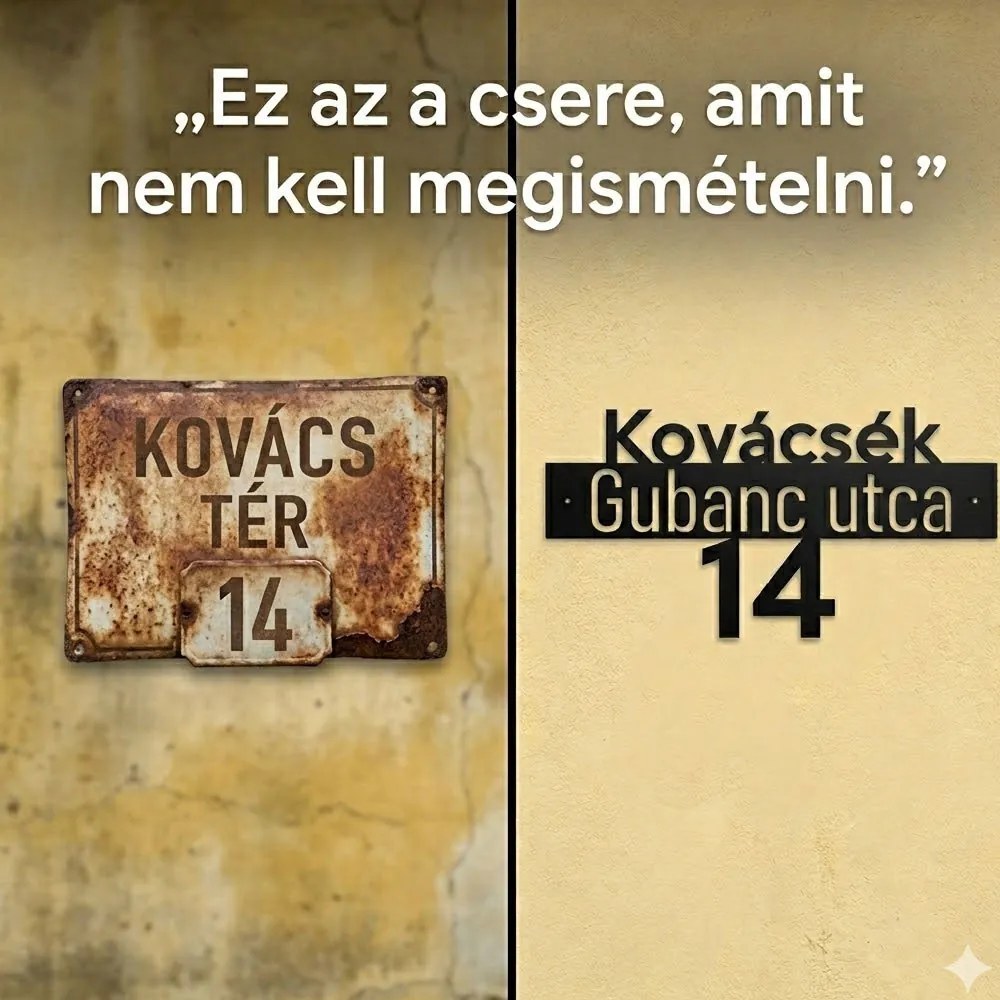 Egyedi alumínium házszámtábla – utcanév + családnév