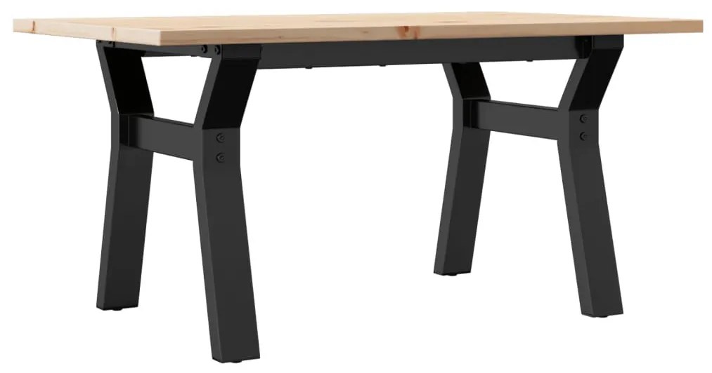 tömör fenyőfa és acél dohányzóasztal Y-vázzal 80x50x40 cm