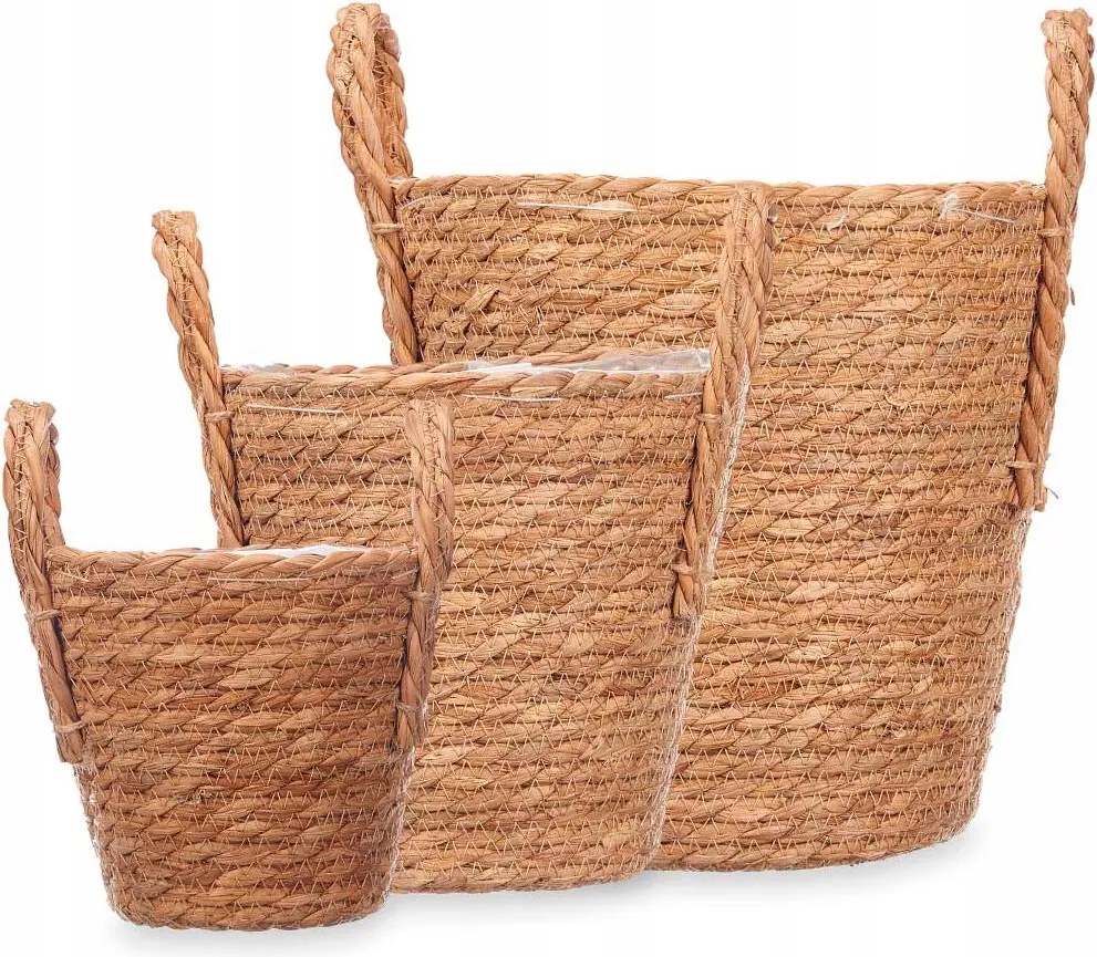 Barna Fonott Kosár Tengerifű Fogantyúkkal 3 Db 30X25 Esparto