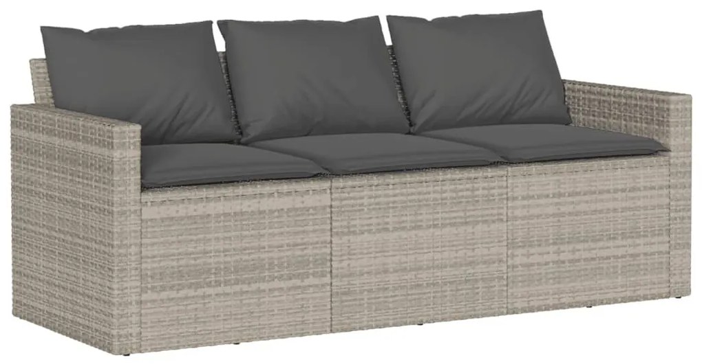 3 személyes világosszürke polyrattan kerti kanapé párnával