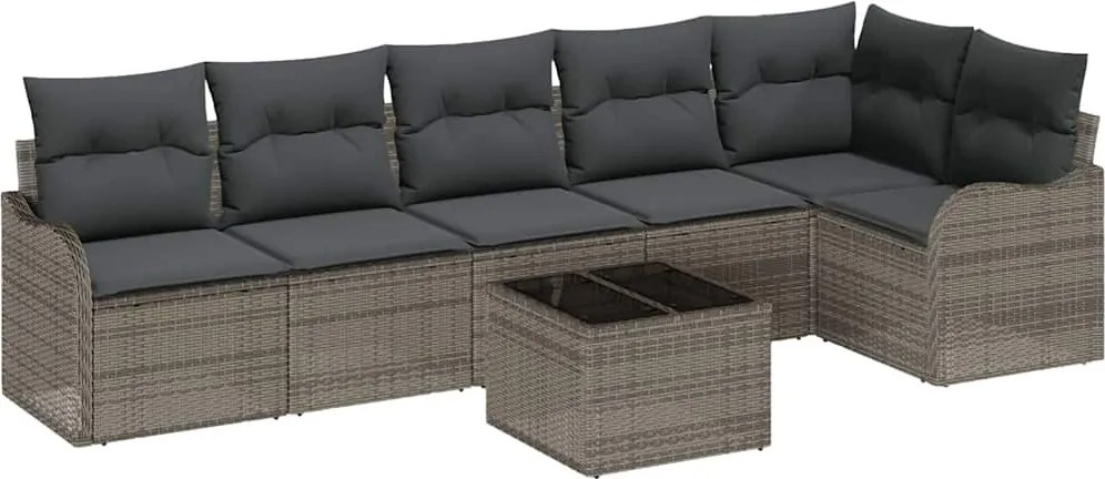 vidaXL Kerti Kanapé Szett párnával tárolóval 7 pcs Fekete Poli rattan