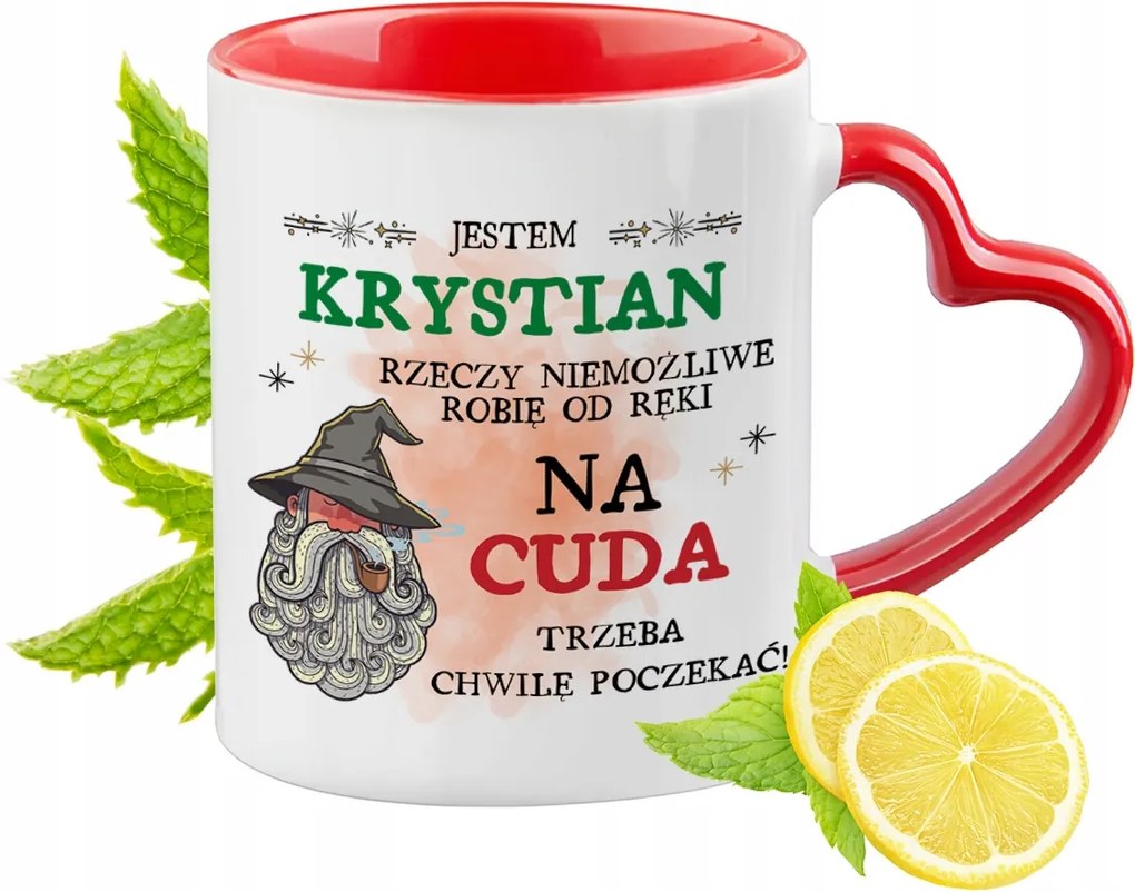 Krisztiánnak Piros Bögre Szív Alakú Füllel Ajándék