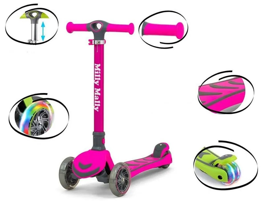 Milly Mally Scooter Boogie gyerek roller rózsaszín, 80,6 x 59 x 25 cm