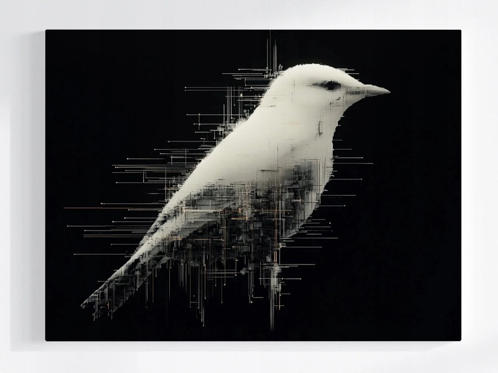 Poszter Grafika Digital Pixel Glitch Art Madár B&amp;w 80x60