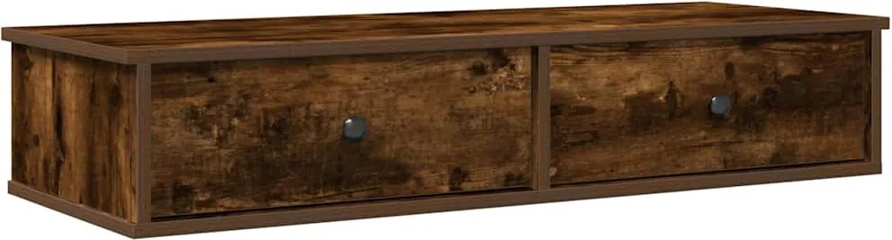 vidaXL füstölt tölgy szerelt fa falipolc fiókokkal 100 x 37,5 x 19 cm