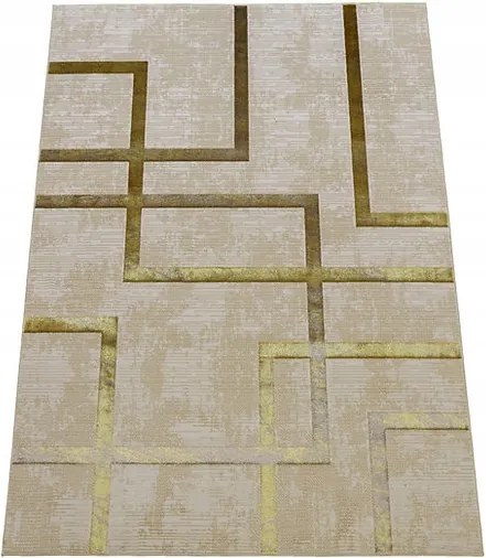 Szőnyeg 160x220 Bézs Arany Hálószoba Nappali Modern Geometrikus
