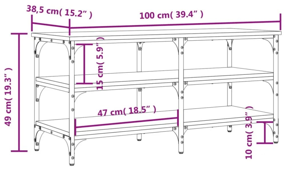 füstös tölgy színű szerelt fa cipőtároló pad 100 x 38,5 x 49 cm