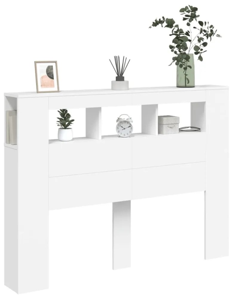 fehér szerelt fa LED-es fejtámla 140x18,5x103,5 cm