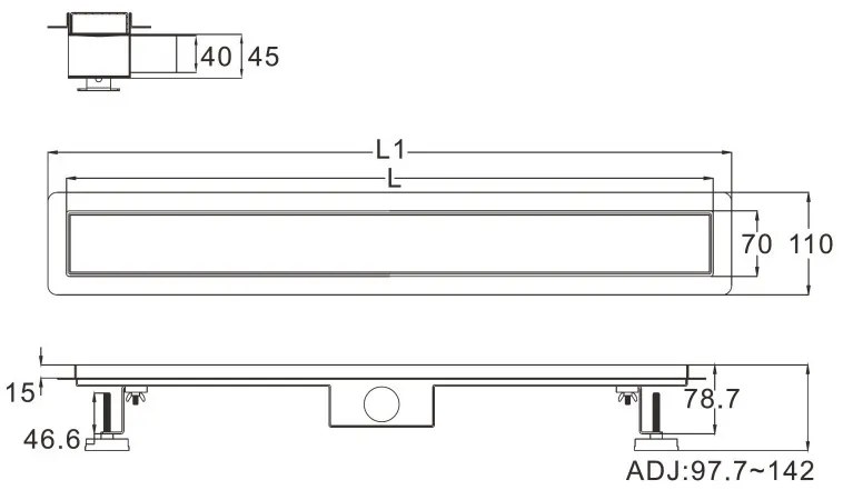 AREZZO design 2in1 800 mm-es rozsdamentes acél folyóka fekete