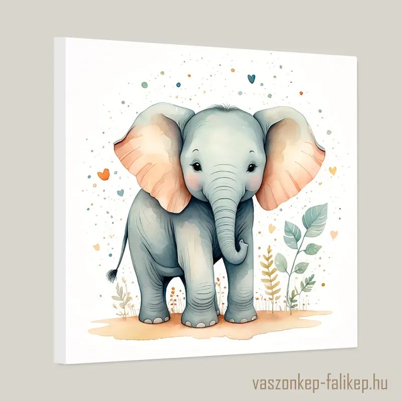 Aranyos elefánt bébi illusztráció akvarell – Gyerekszoba dekoráció 40x40cm