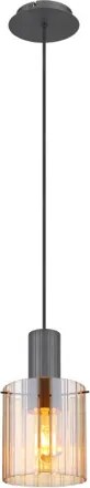 Globo 15904HA Függeszték fém szürke sötét, borostyán színű, barázdált üveg, kábel textil fekete, magassága rövidíthető, ø: 180mm, M: 1200mm, 1x E27 40W 230V izzó nélkül