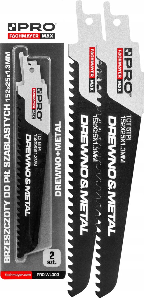 Szablyafűrészlap Fa+fém 152mm x 25mm x1,3mm x 6T 2db