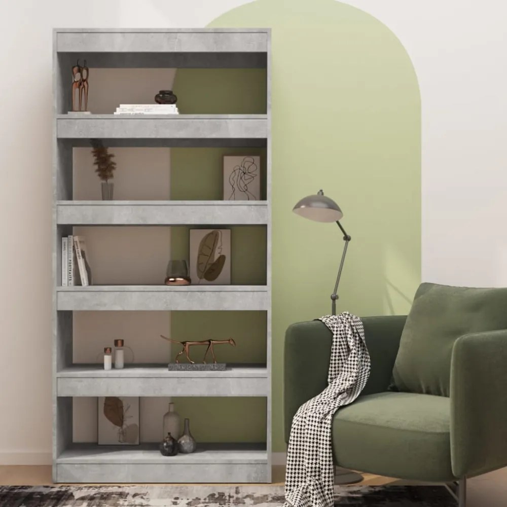 betonszürke térelválasztó könyvszekrény 80x30x166 cm