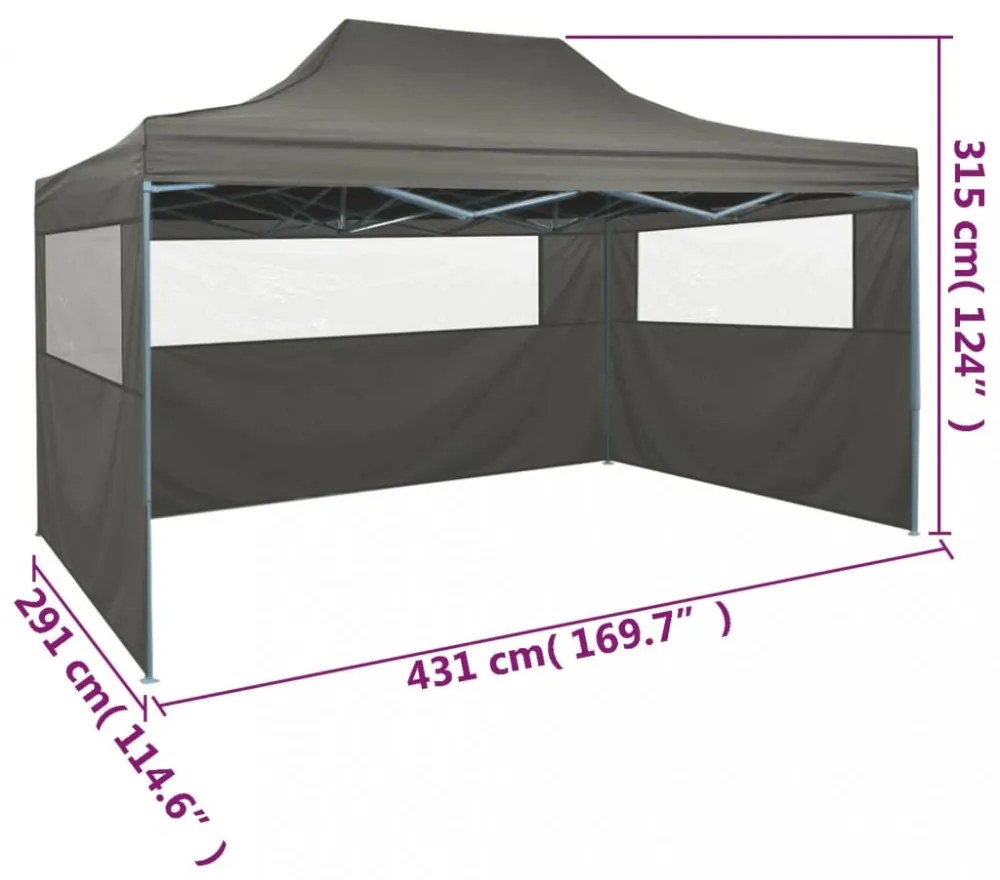 antracitszürke összecsukható sátor 3 fallal, 431x291x315 cméter