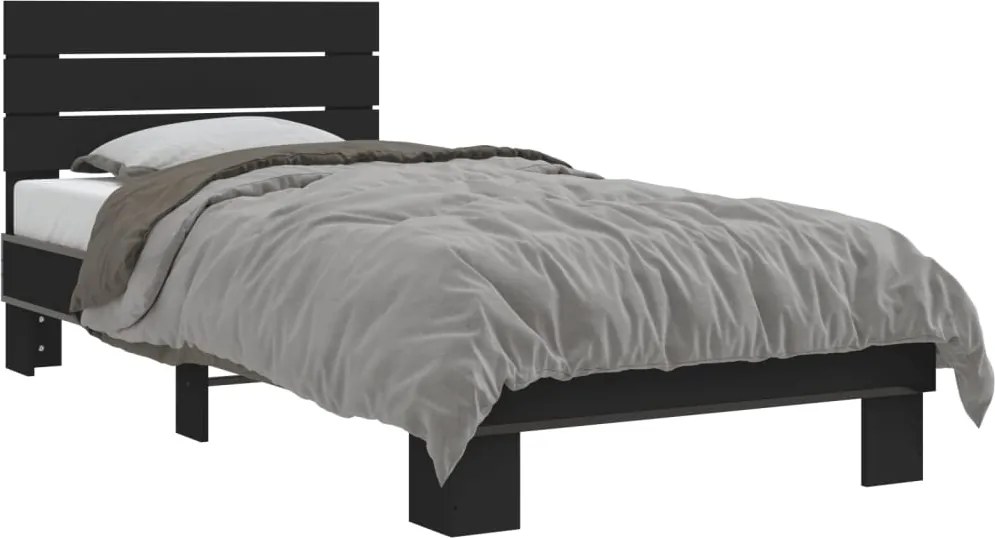 vidaXL fekete szerelt fa és fém ágykeret 90 x 200 cm
